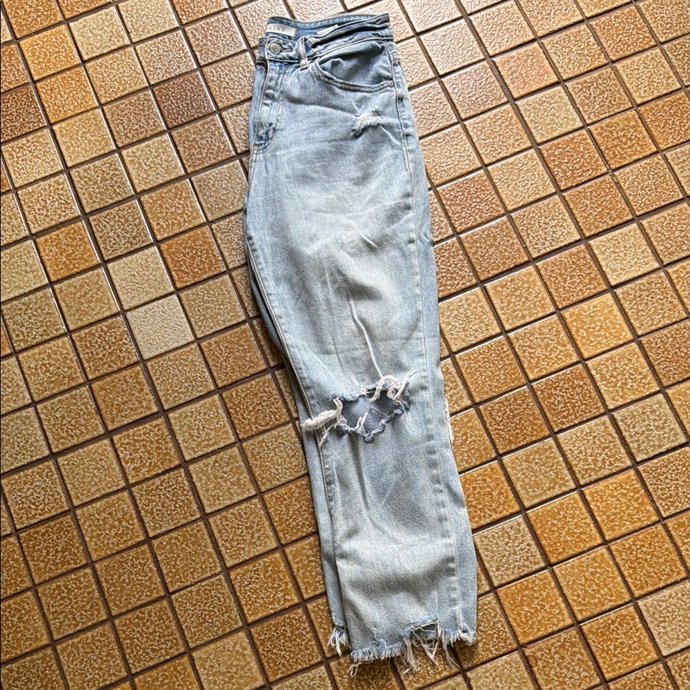 Light Blue Distressed Women's Jeans - Casual Ripped Denim